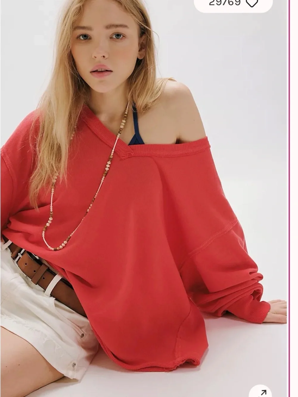 NWOT Free People We The Free Venice V-Neck Sweatshirt in Flame Red Size Large - Picture 4 of 4